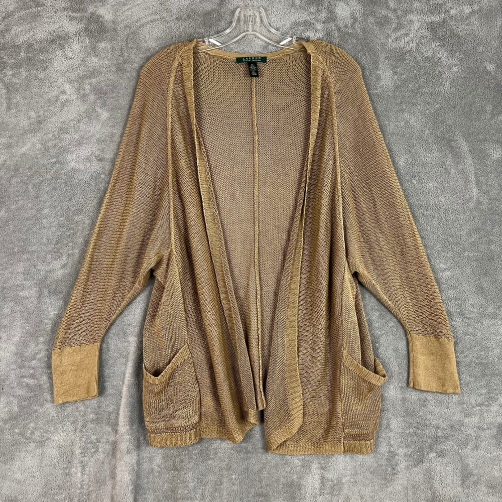 Ralph Lauren Knit Cardigan Sweater Womens M Linen Crochet Lightweight Oversized